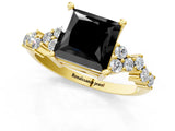 Yellow gold Fancy Black Princess Cut Diamond Scattered Round Accent Ring with Prong Setting_13