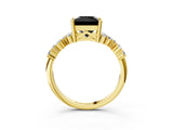 Yellow gold Fancy Black Princess Cut Diamond Scattered Round Accent Ring with Prong Setting_15