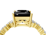 Yellow gold Fancy Black Princess Cut Diamond Scattered Round Accent Ring with Prong Setting_16