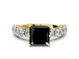 Yellow gold Fancy Black Princess Cut Diamond Side Stone Engagement Ring with Four-Prong Setting_24