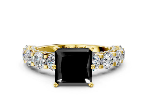 Yellow gold Fancy Black Princess Cut Diamond Side Stone Engagement Ring with Four-Prong Setting_24