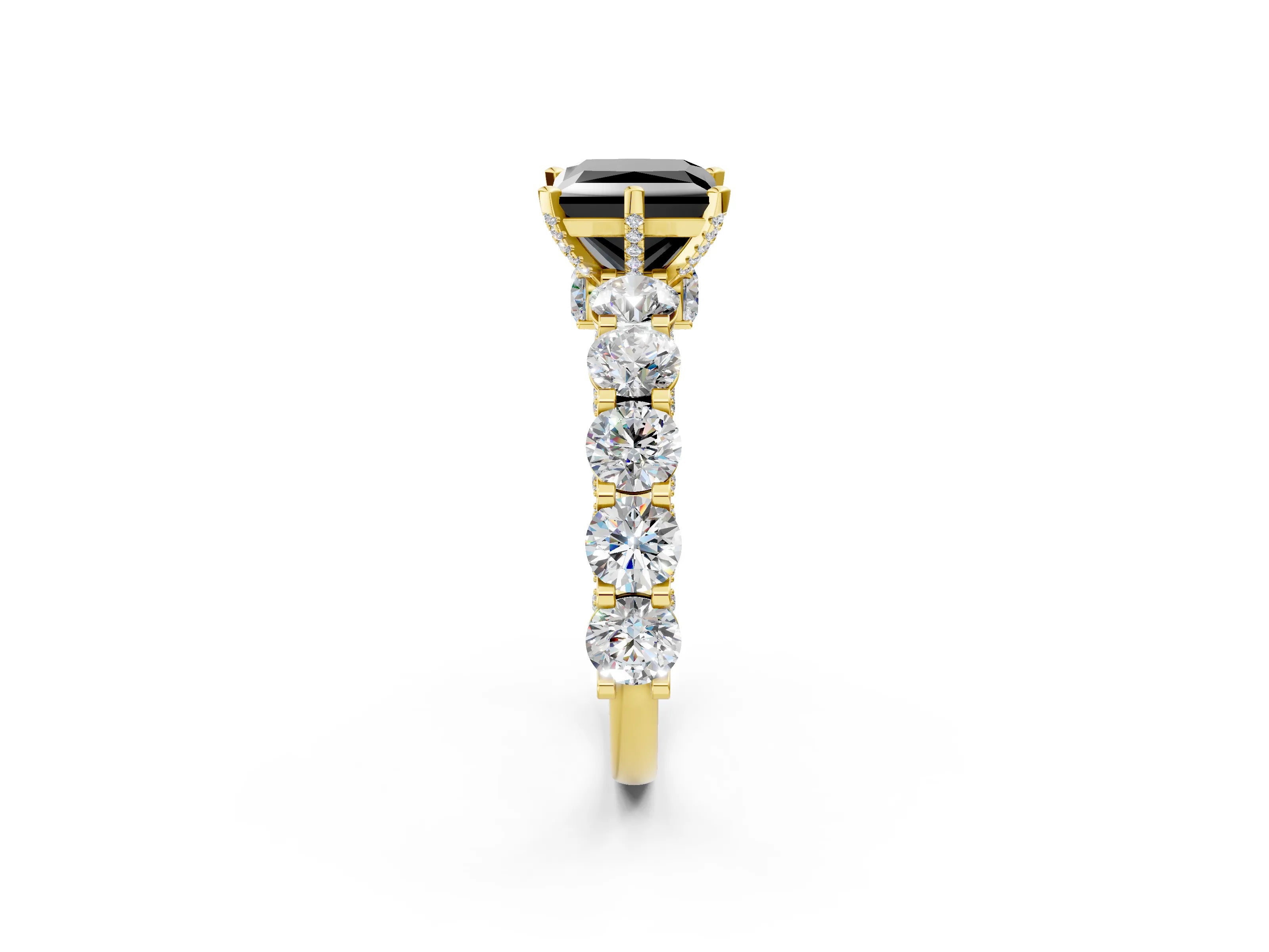 Yellow gold Fancy Black Princess Cut Diamond Side Stone Engagement Ring with Four-Prong Setting_26