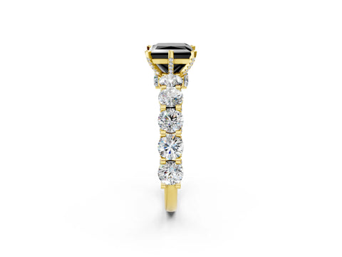 Yellow gold Fancy Black Princess Cut Diamond Side Stone Engagement Ring with Four-Prong Setting_26