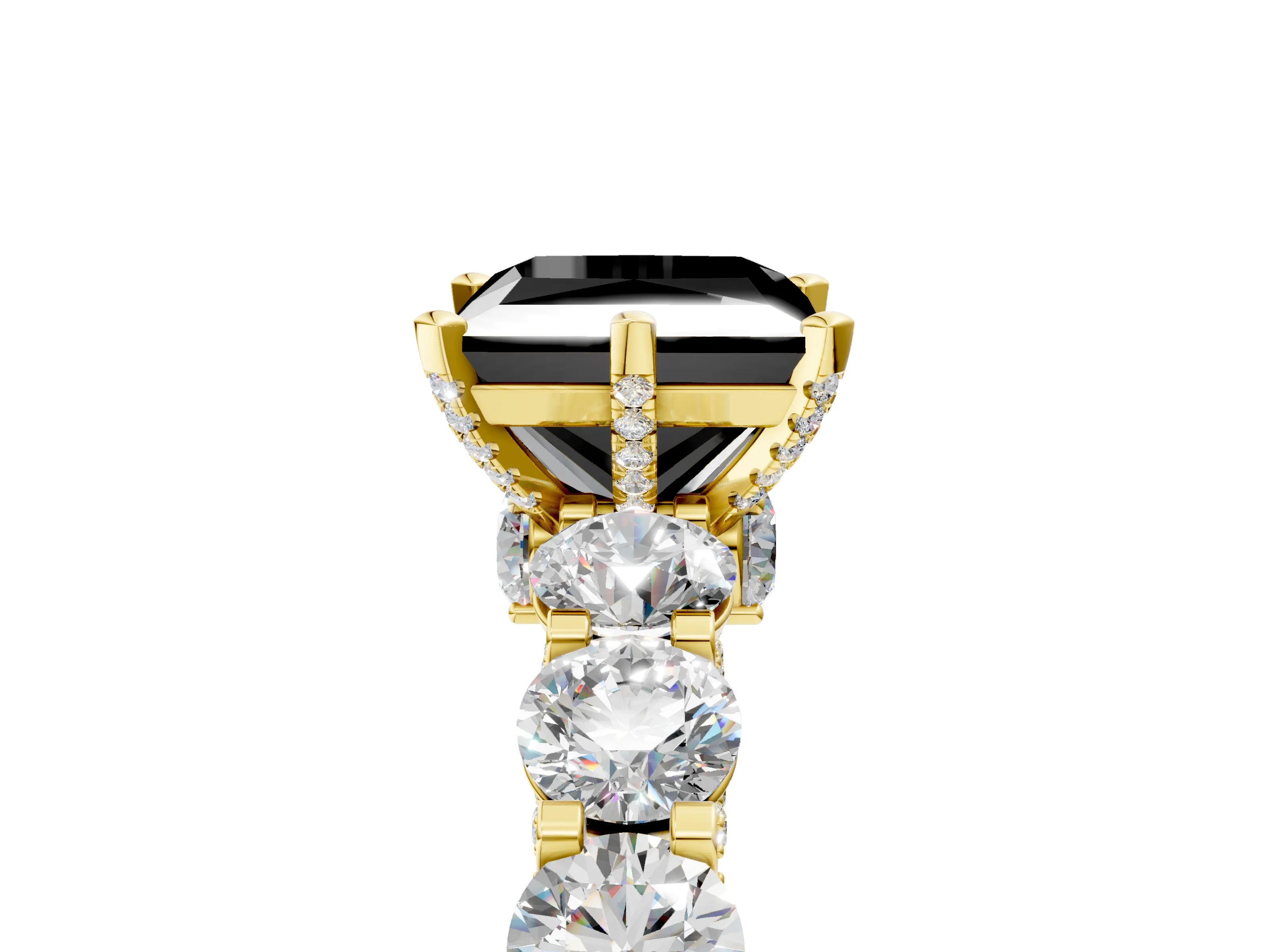 Yellow gold Fancy Black Princess Cut Diamond Side Stone Engagement Ring with Four-Prong Setting_29