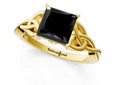 Yellow gold Fancy Black Princess Cut Diamond Solitaire Engagement Ring with Celtic Knot Band and Four-Prong Setting_1