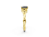 Yellow gold Fancy Black Princess Cut Diamond Solitaire Engagement Ring with Celtic Knot Band and Four-Prong Setting_2
