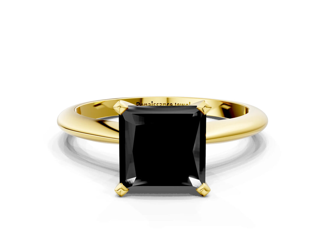 Yellow gold Fancy Black Princess Cut Diamond Solitaire Engagement Ring with Classic Band and Four-Prong Setting_12