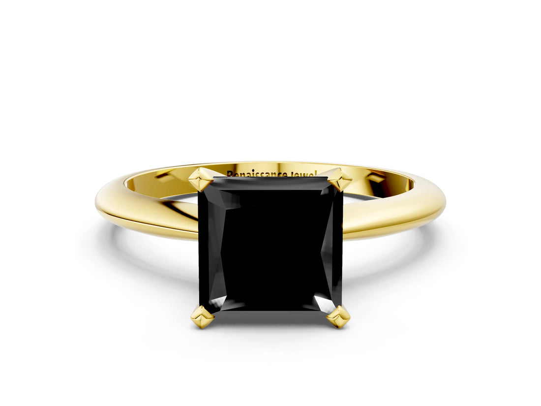 Yellow gold Fancy Black Princess Cut Diamond Solitaire Engagement Ring with Classic Band and Four-Prong Setting_36