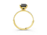 Yellow gold Fancy Black Princess Cut Diamond Solitaire Engagement Ring with Pavé Band and Prong Setting_3