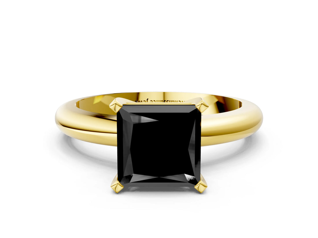 Yellow gold Fancy Black Princess Cut Diamond Solitaire Engagement Ring with Round Band and Four-Prong Setting_84