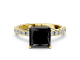 Yellow gold Fancy Black Princess Cut Diamond Solitaire Pavé Band with Four-Prong Setting