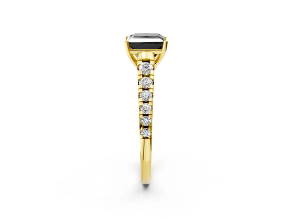 Yellow Gold Princess Cut Graduated Cathedral Engagement Ring Setting for Black Center