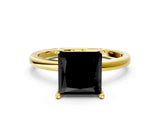 Yellow gold Fancy Black Princess Cut Diamond Solitaire Ring with Classic Band and Four-Prong Setting