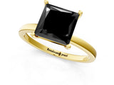 Yellow gold Fancy Black Princess Cut Diamond Solitaire Ring with Classic Band and Four-Prong Setting_1