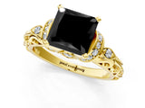 Yellow gold Fancy Black Princess Cut Diamond Solitaire Ring with Filigree Band and Four-Prong Setting_1