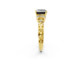 Yellow gold Fancy Black Princess Cut Diamond Solitaire Ring with Filigree Band and Four-Prong Setting_2