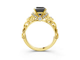 Yellow gold Fancy Black Princess Cut Diamond Solitaire Ring with Filigree Band and Four-Prong Setting_3