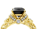 Yellow gold Fancy Black Princess Cut Diamond Solitaire Ring with Filigree Band and Four-Prong Setting_4