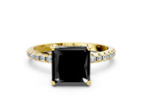 Yellow gold Fancy Black Princess Cut Diamond Solitaire Ring with Four-Prong Setting and Pavé Band_3