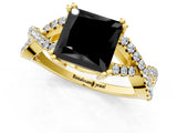 Yellow gold Fancy Black Princess Cut Diamond Solitaire Ring with Four-Prong Setting and Twisted Pavé Band_1