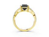 Yellow gold Fancy Black Princess Cut Diamond Solitaire Ring with Four-Prong Setting and Twisted Pavé Band_3