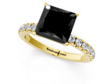 Yellow gold Fancy Black Princess Cut Diamond Solitaire Ring with Pavé Accents and Four-Prong Setting_1