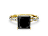 Yellow gold Fancy Black Princess Cut Diamond Solitaire Ring with Pavé Band and Hidden Halo_12