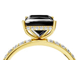 Yellow gold Fancy Black Princess Cut Diamond Solitaire Ring with Pavé Band and Hidden Halo_16