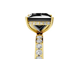 Yellow gold Fancy Black Princess Cut Diamond Solitaire Ring with Pavé Band and Hidden Halo_17