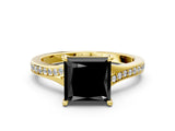 Yellow gold Fancy Black Princess Cut Diamond Solitaire Ring with Pavé Band and Prong Setting_12
