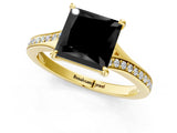 Yellow gold Fancy Black Princess Cut Diamond Solitaire Ring with Pavé Band and Prong Setting_13