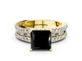 Yellow gold Fancy Black Princess Cut Diamond Solitaire Ring with Pavé and Channel Set Band