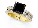 Yellow gold Fancy Black Princess Cut Diamond Solitaire Ring with Pavé and Channel Set Band_1