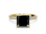 Yellow gold Fancy Black Princess Cut Diamond Solitaire Ring with Pave Band and Four Prong Setting_12