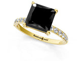 Yellow gold Fancy Black Princess Cut Diamond Solitaire Ring with Pave Band and Four Prong Setting_13