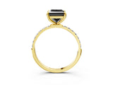 Yellow gold Fancy Black Princess Cut Diamond Solitaire Ring with Pave Band and Four Prong Setting_15