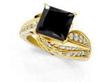 Yellow gold Fancy Black Princess Cut Diamond Solitaire Ring with Prong Setting and Twisted Pavé Band_1