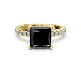Yellow gold Fancy Black Princess Cut Diamond Solitaire Ring with Round  Pavé Band and Four-Prong Setting_36