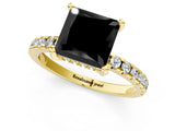 Yellow gold Fancy Black Princess Cut Diamond Solitaire Ring with Round  Pavé Band and Four-Prong Setting_37