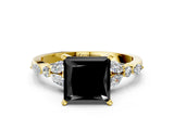Yellow gold Fancy Black Princess Cut Diamond Solitaire Ring with Side Stones and Four-Prong Setting_12