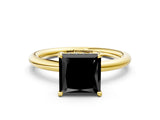 Yellow gold Fancy Black Princess Cut Diamond Solitaire Ring with Thin Band and Four-Prong Setting
