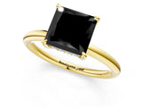 Yellow gold Fancy Black Princess Cut Diamond Solitaire Ring with Thin Band and Four-Prong Setting_1