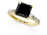 Yellow gold Fancy Black Princess Cut Diamond Solitaire with Side Baguettes and Channel Set Band_1