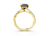 Yellow gold Fancy Black Princess Cut Diamond Solitaire with Side Baguettes and Channel Set Band_3