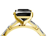 Yellow gold Fancy Black Princess Cut Diamond Solitaire with Side Baguettes and Channel Set Band_4
