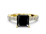Yellow gold Fancy Black Princess Cut Diamond Solitaire with Side Stones, Pave Band, Four-Prong Setting_36