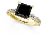 Yellow gold Fancy Black Princess Cut Diamond Solitaire with Side Stones, Pave Band, Four-Prong Setting_37