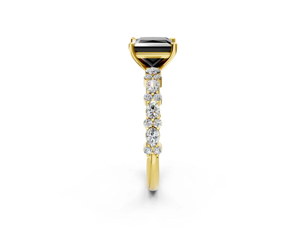 Yellow Gold Princess Cut Pear Side Stone Engagement Ring Setting for Black Center
