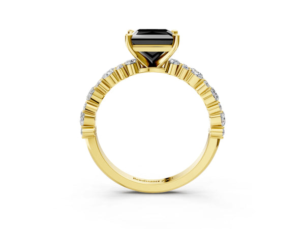 Yellow Gold Princess Cut Pear Side Stone Engagement Ring Setting for Black Center