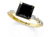 Yellow gold Fancy Black Princess Cut Diamond Solitaire with Side Stones on a Pavé Band and Four-Prong Setting_1